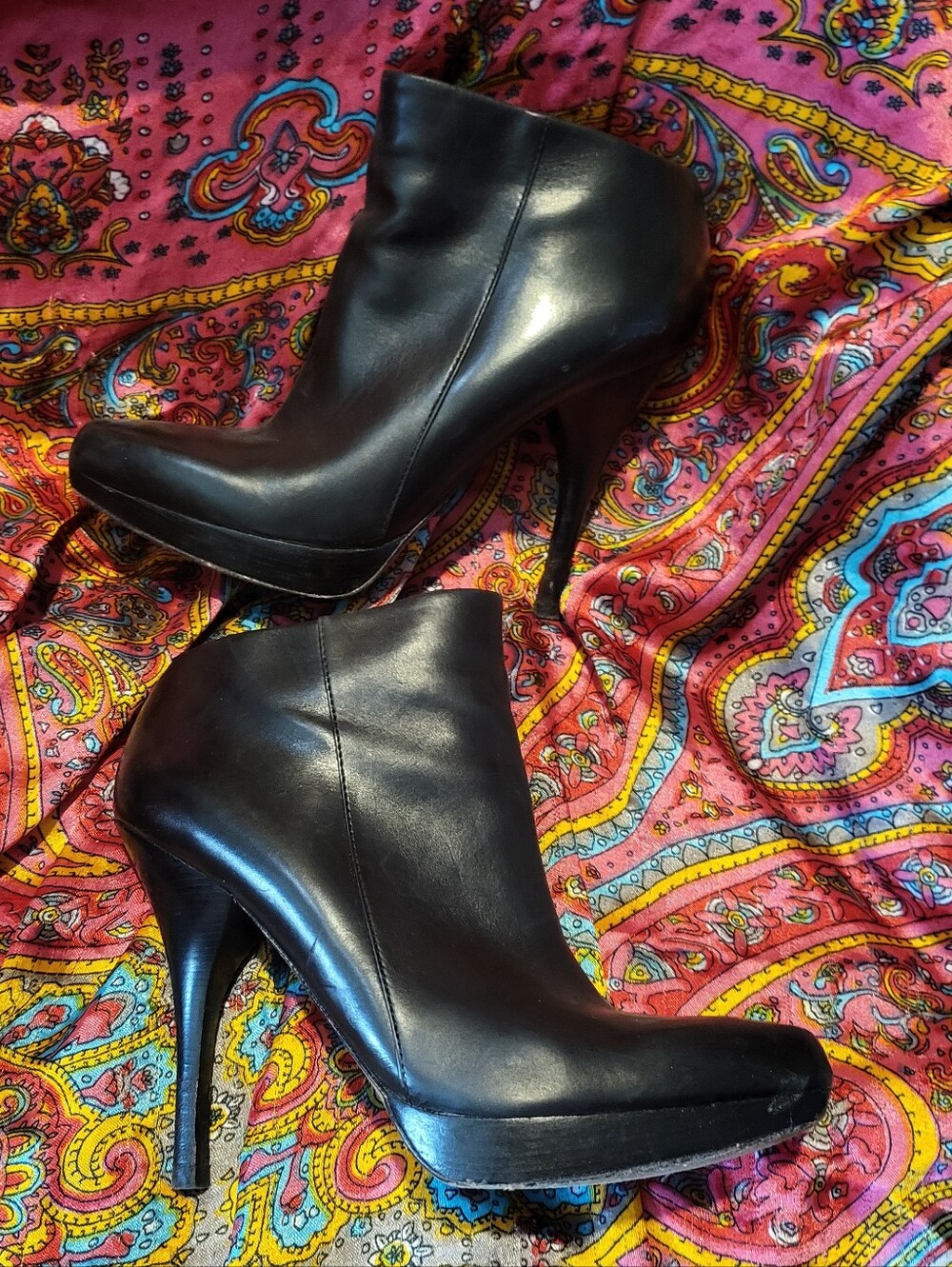 Via Spiga Black Genuine Leather High Heel Ankle Boots Booties Women's Size 5.5